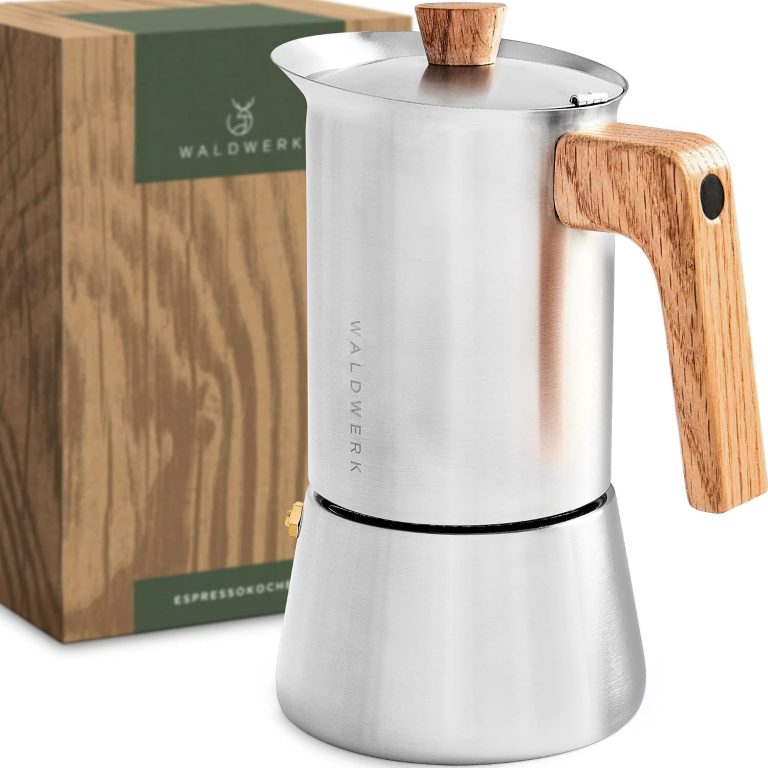 WALDWERK Cafetière Italienne (300ml) - Induction Compatible - Inox Avec Poignée en Chêne Véritable