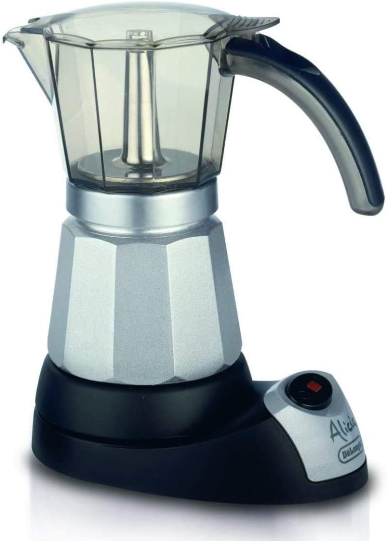 De'Longhi Alicia - Cafetière Moka Électrique 6 Tasses Noir/Argent, Arrêt Automatique, 550W, Base Pivotante, EMKM6