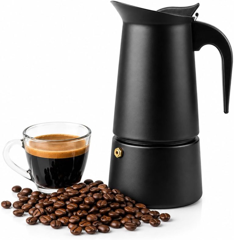 Royal Swiss Cafetière Italienne Induction 4 Tasses, Moka Pot en Acier Inoxydable Noir, Compatible Tous Feux, Percolateur Espresso avec Poignée Ergonomique et Valve de Sécurité